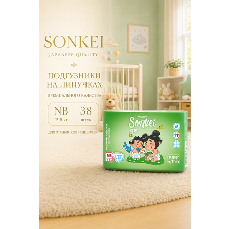 Подгузники Sonkei NB 38 шт.