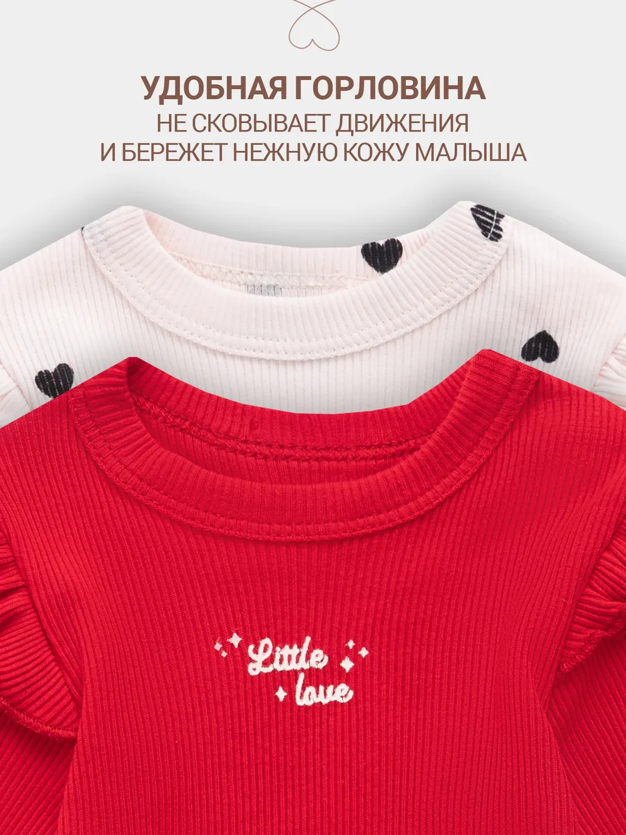 Боди 2 шт Mark Formelle (Марк Формэль) 13017-2/красный +сердца на св.розовом - фото 4