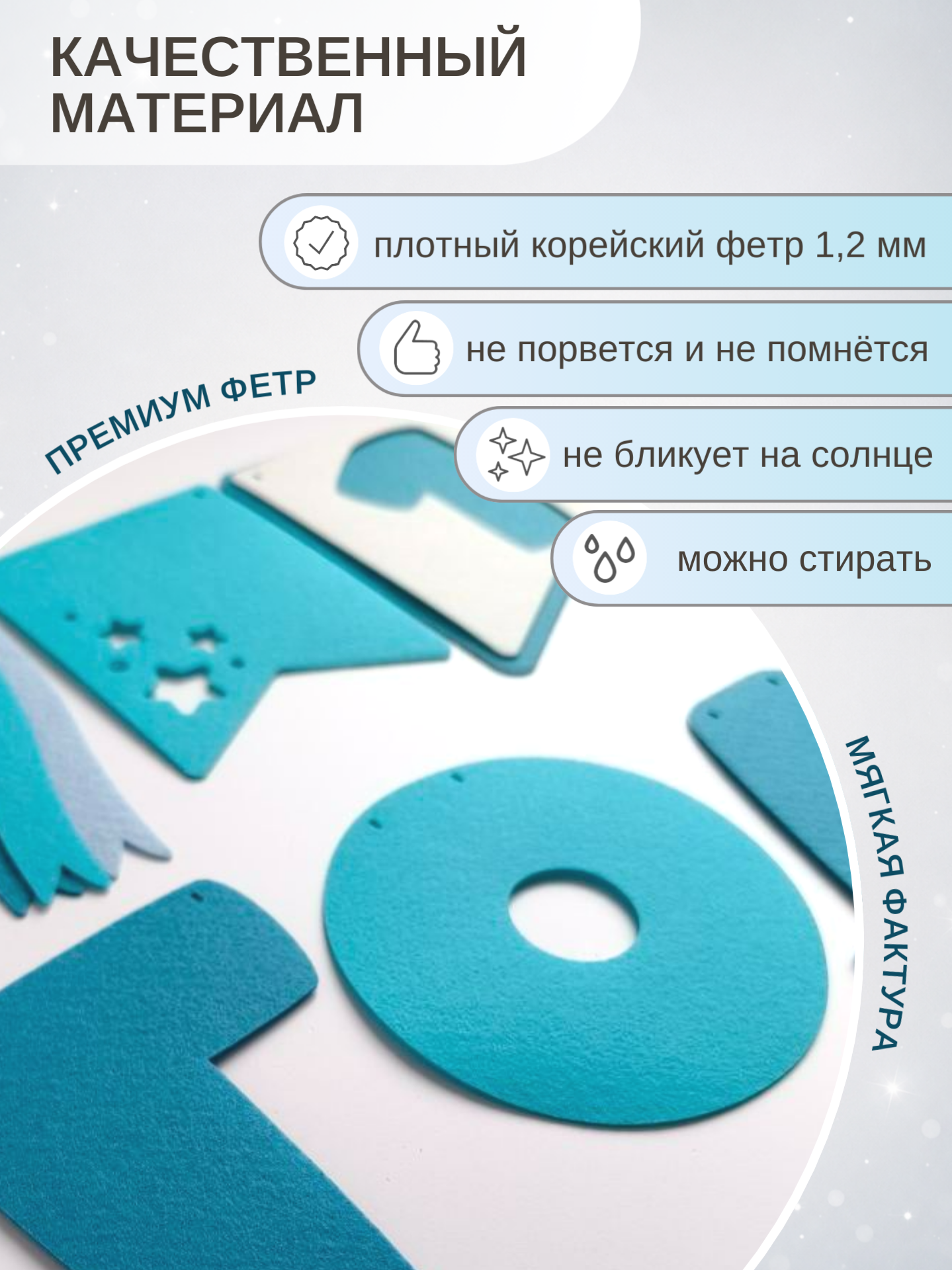 Гирлянда-растяжка Mimibabybook на 1 годик синяя из фетра - фото 9