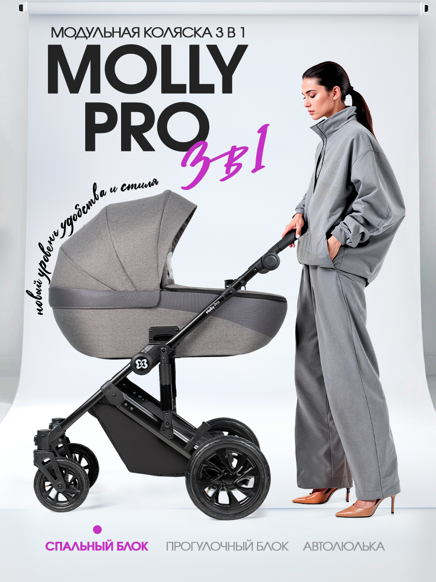 Коляска 3в1 Farfello Molly Pro серый - фото 1