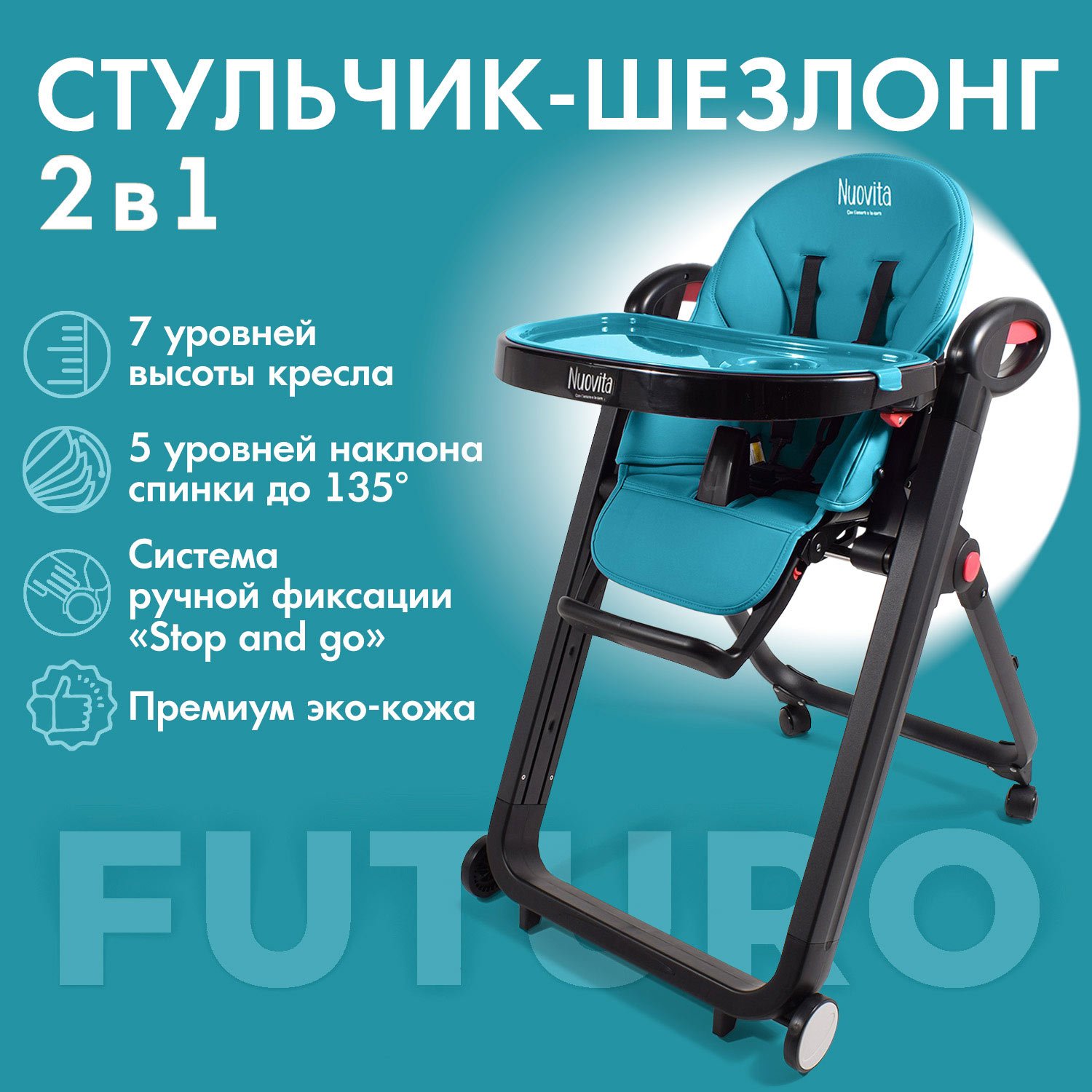 Стульчик для кормления Nuovita Futuro Nero голубой - фото 2