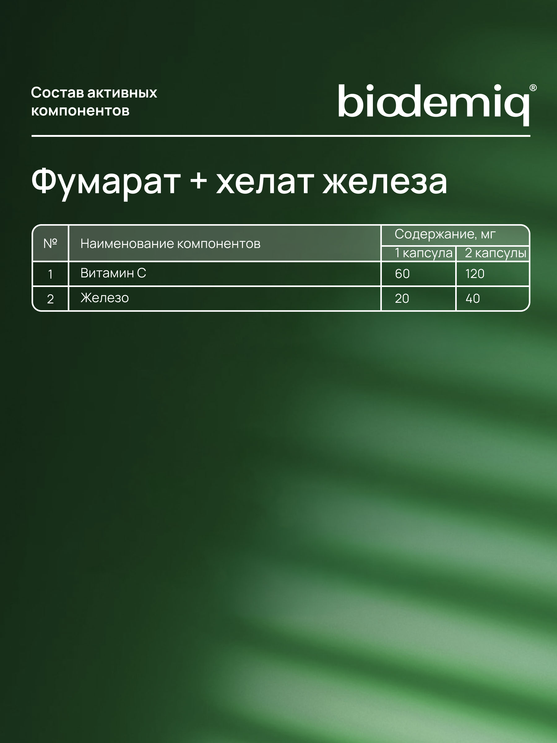 Для восполнения уровня железа biodemiq Фумарат + хелат железа - фото 4