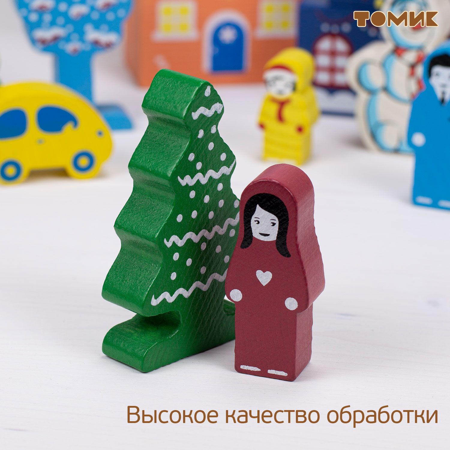 Конструктор Томик Цветной городок Зима деревянный 14 дет. - фото 8
