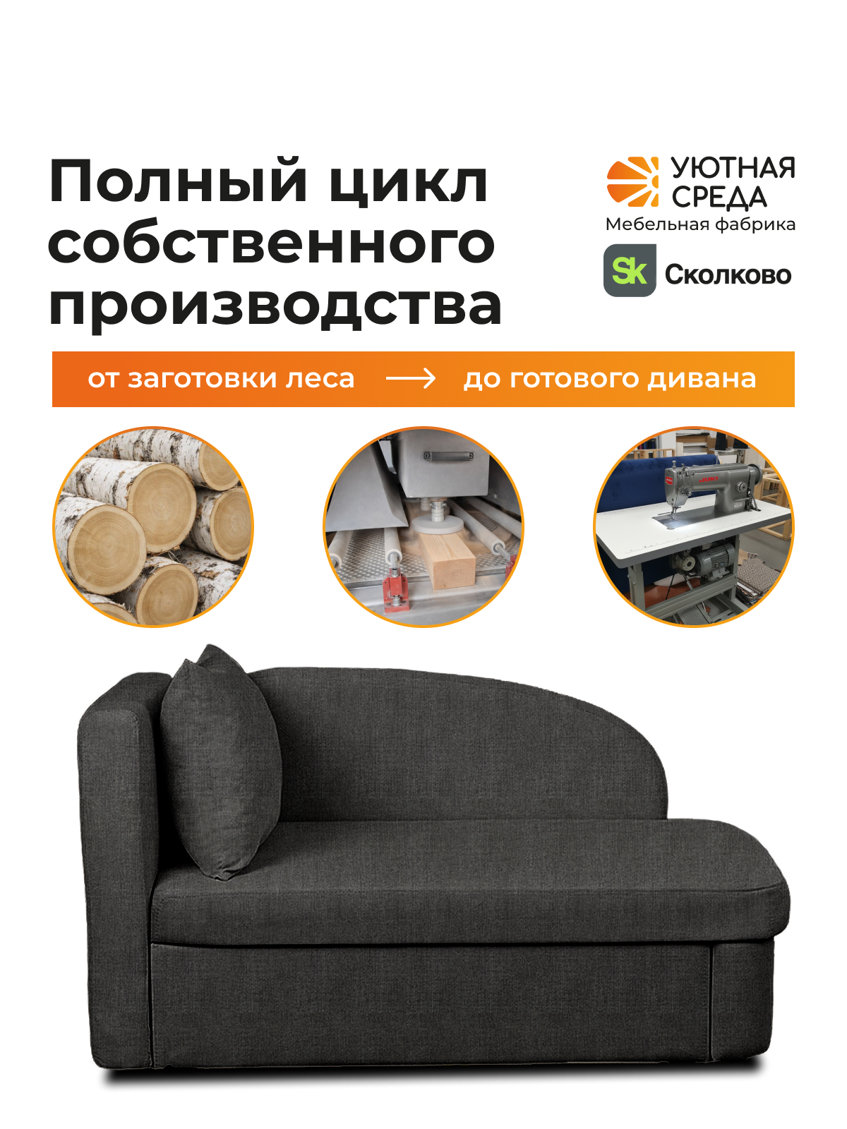 Диван Уютная среда рогожка графит левый черный - фото 19