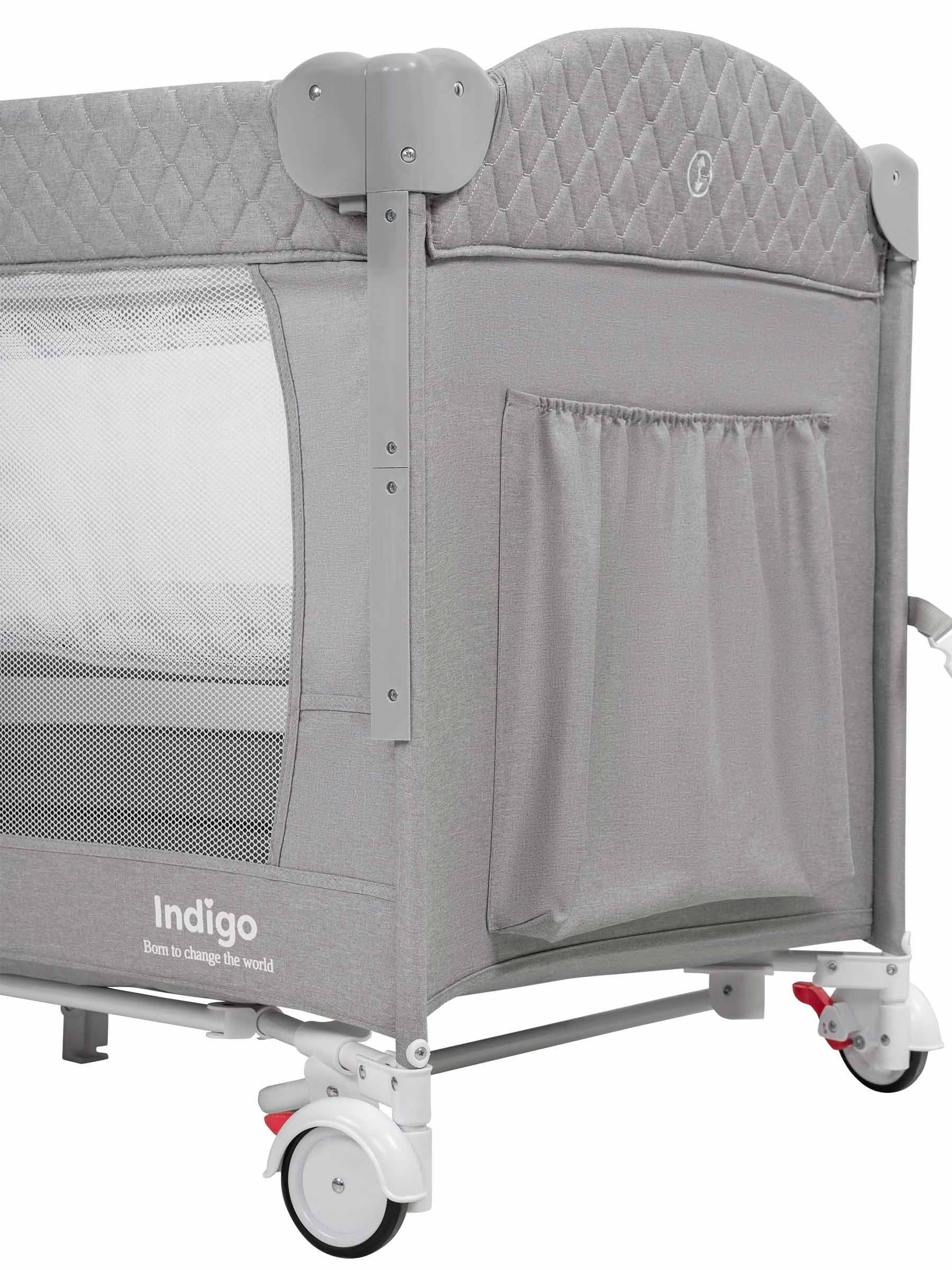 Манеж и кроватка приставная 3в1 Indigo Bon-Bon 2 уровня светло-серый 4657833590442 - фото 18