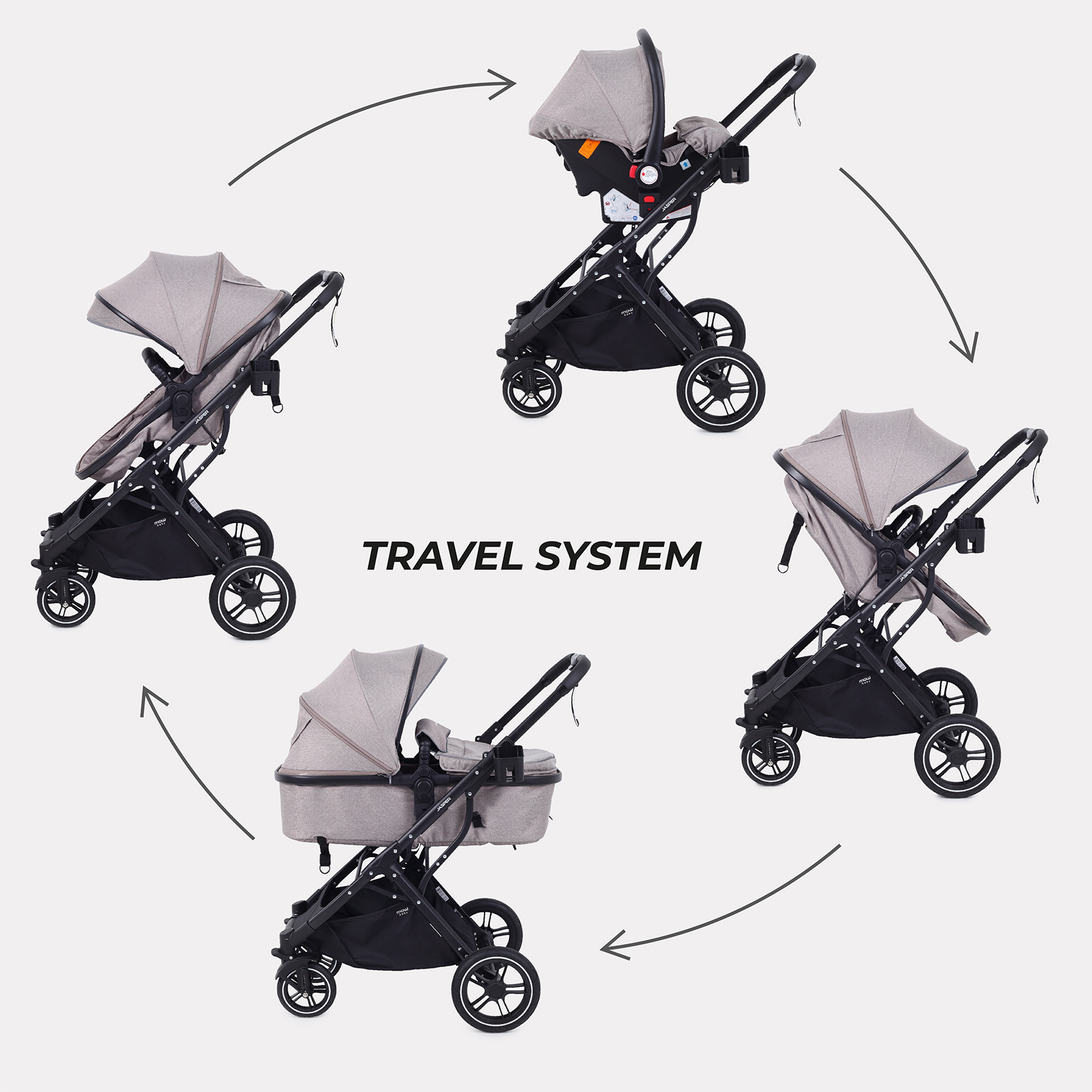 Коляска трансформер MOWbaby Jasper 3в1, beige бежевый - фото 10