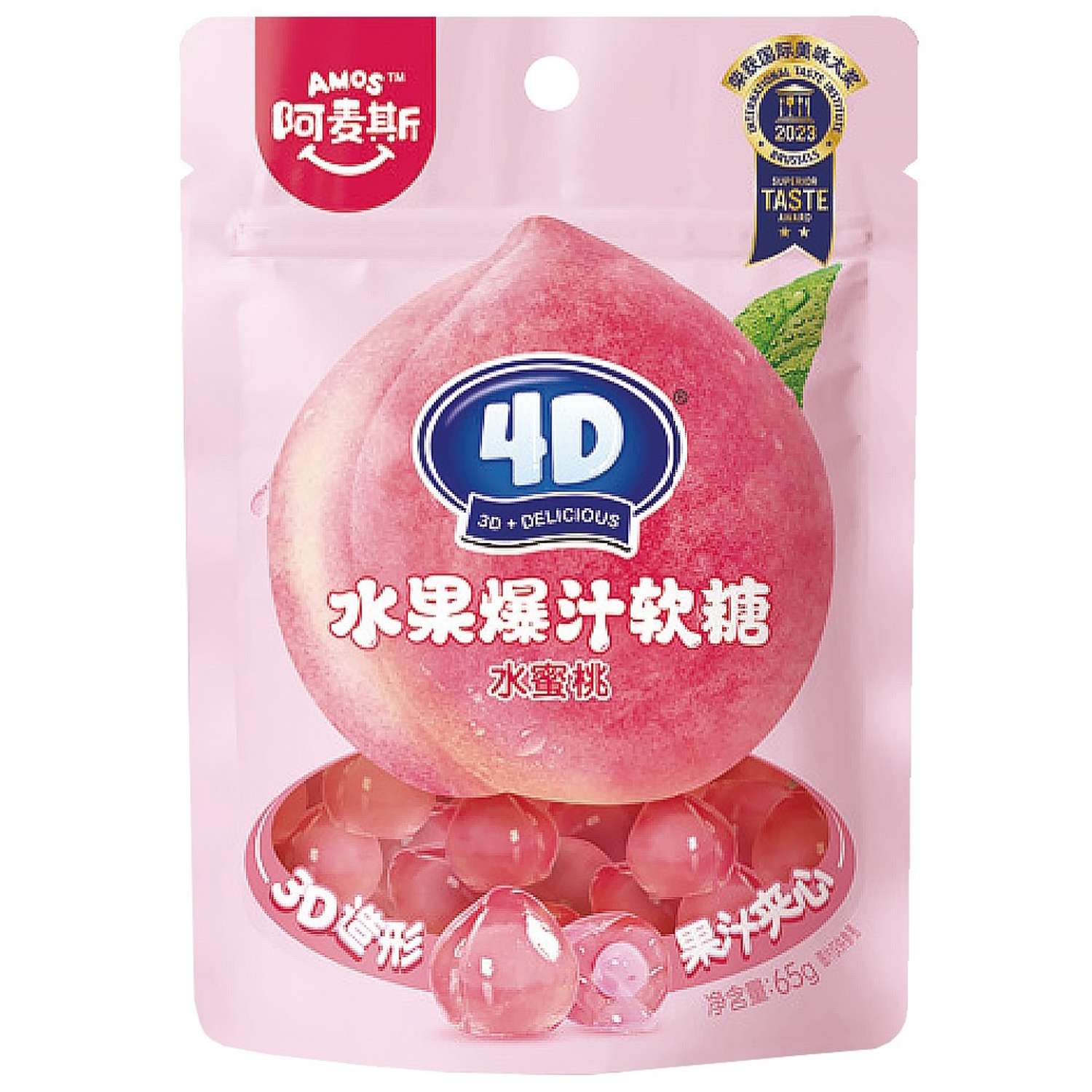 Конфеты AMOS 4D жевательные с соком персика 65г - фото 1