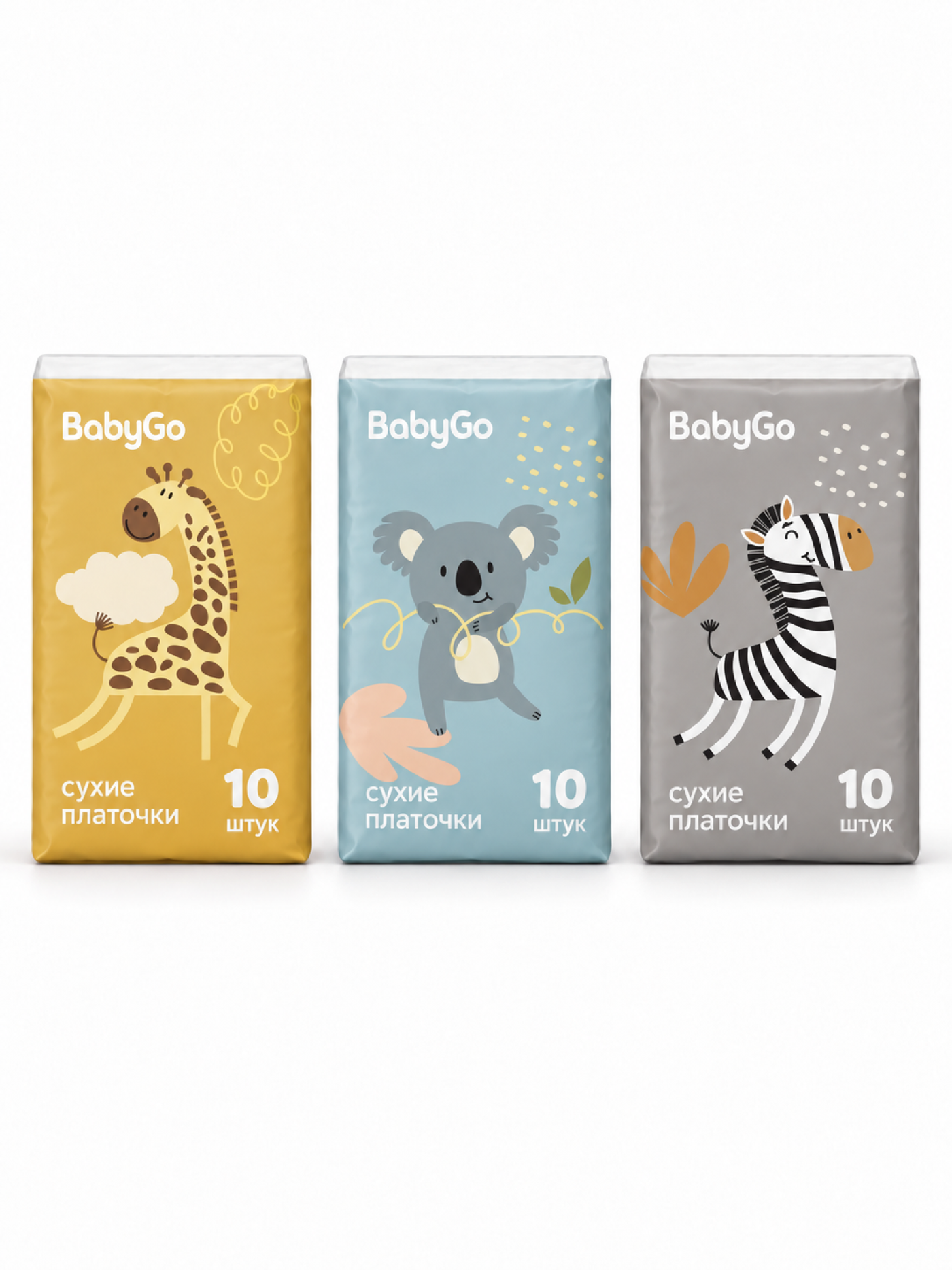 Изображение товара Бумажные салфетки BabyGo 10 шт. 1 упак. в ассортименте