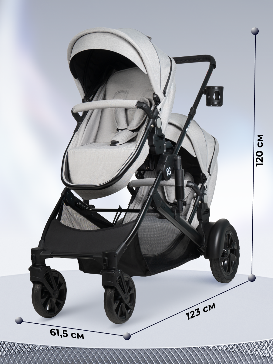 Коляска трансформер для двойни Farfello Silva Duo серый - фото 14
