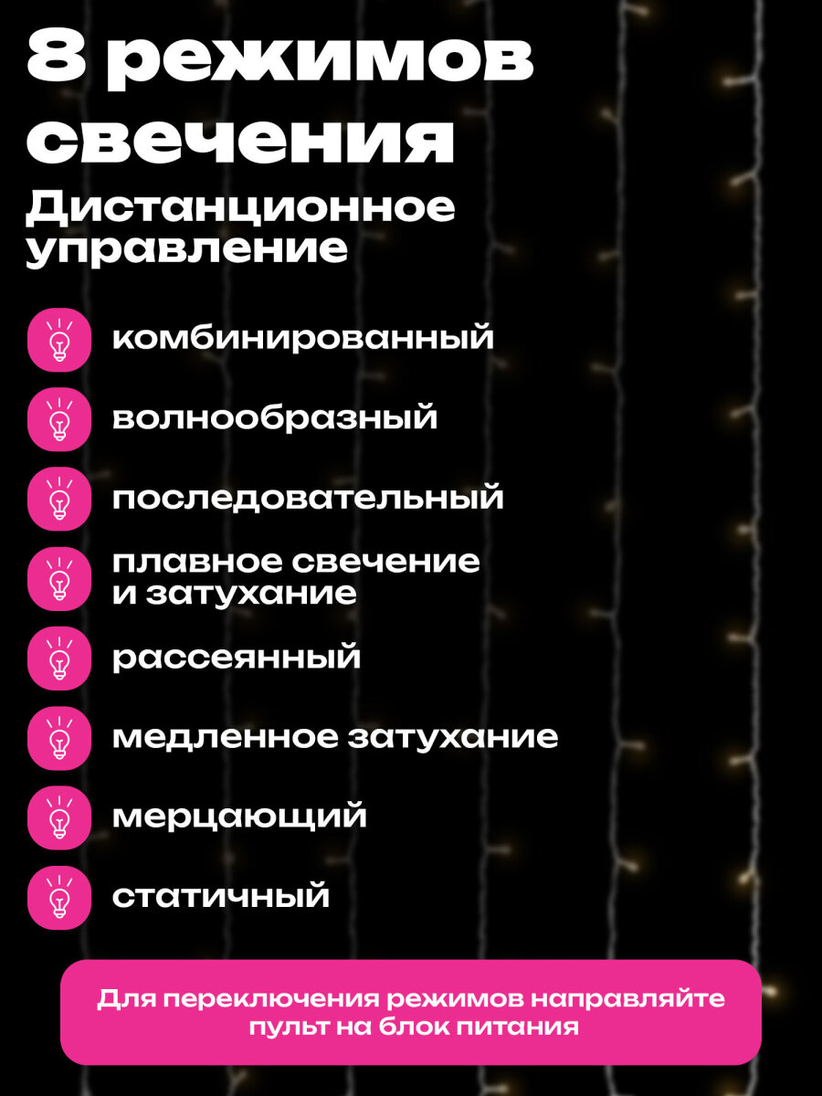 Гирлянда штора новогодняя Золотая сказка интерьерная для дома 3x3 м USB светодиодная - фото 3
