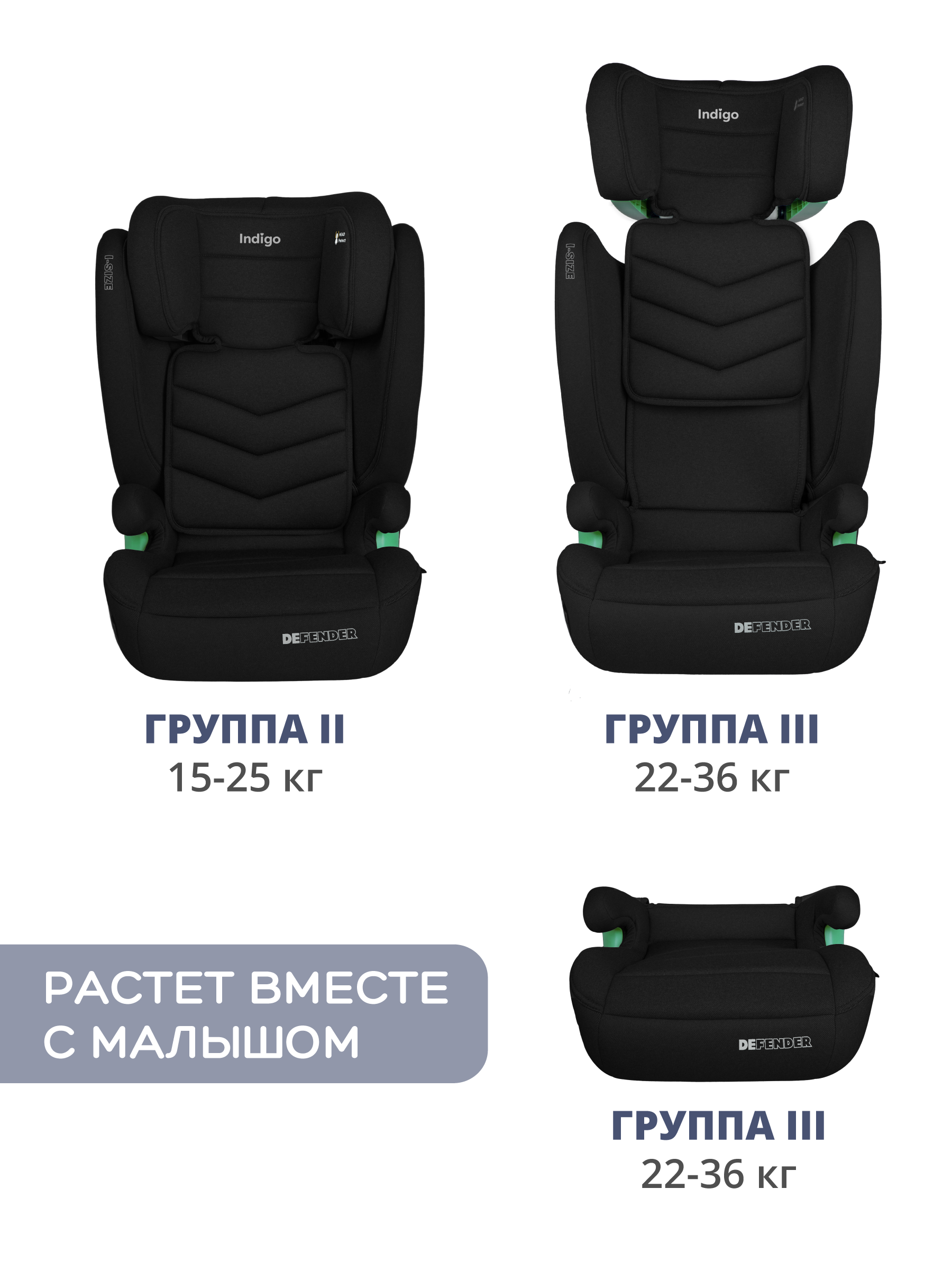 Автокресло Indigo DEFENDER, I-SIZE, черный Isofix 2/3 (15-36 кг) черный - фото 11