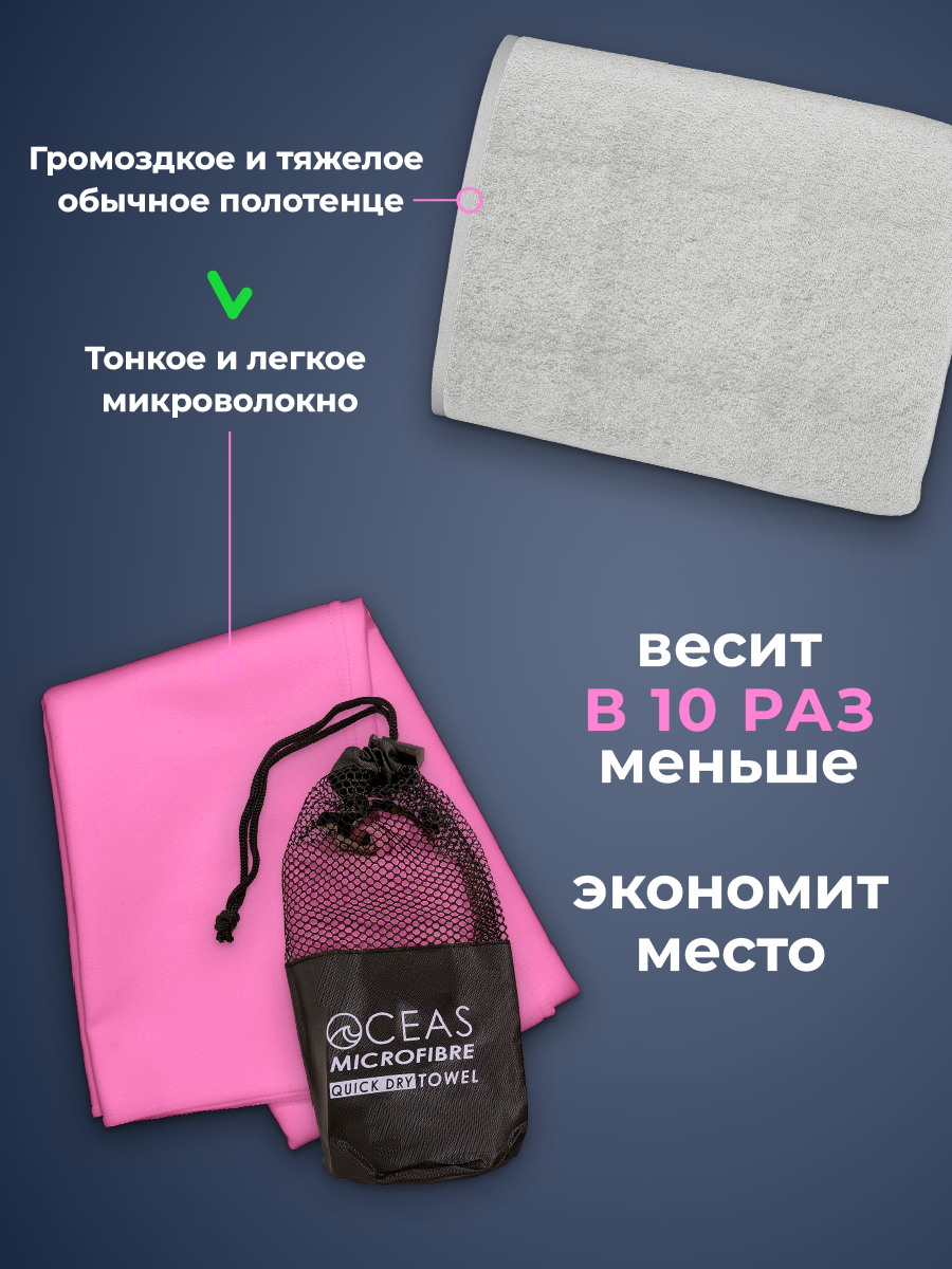 Полотенце спортивное OCEAS из микрофибры для бассейна цвет розовый 80х40 см - фото 8