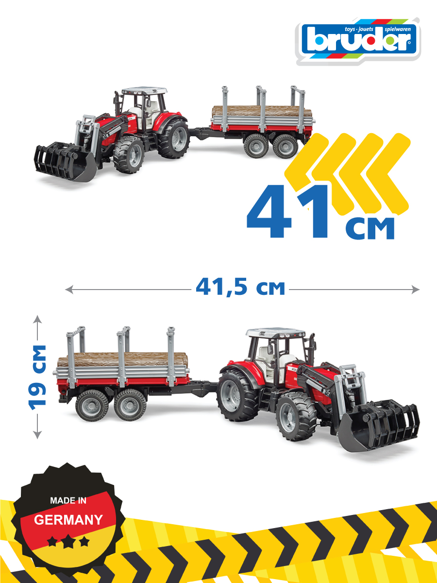 Трактор Bruder Massey Ferguson С манипулятором и прицепом 02-046 - фото 3
