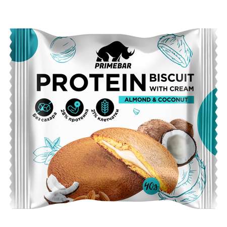 Печенье протеиновое Primebar Вiscuit кокос-миндаль 10*40г