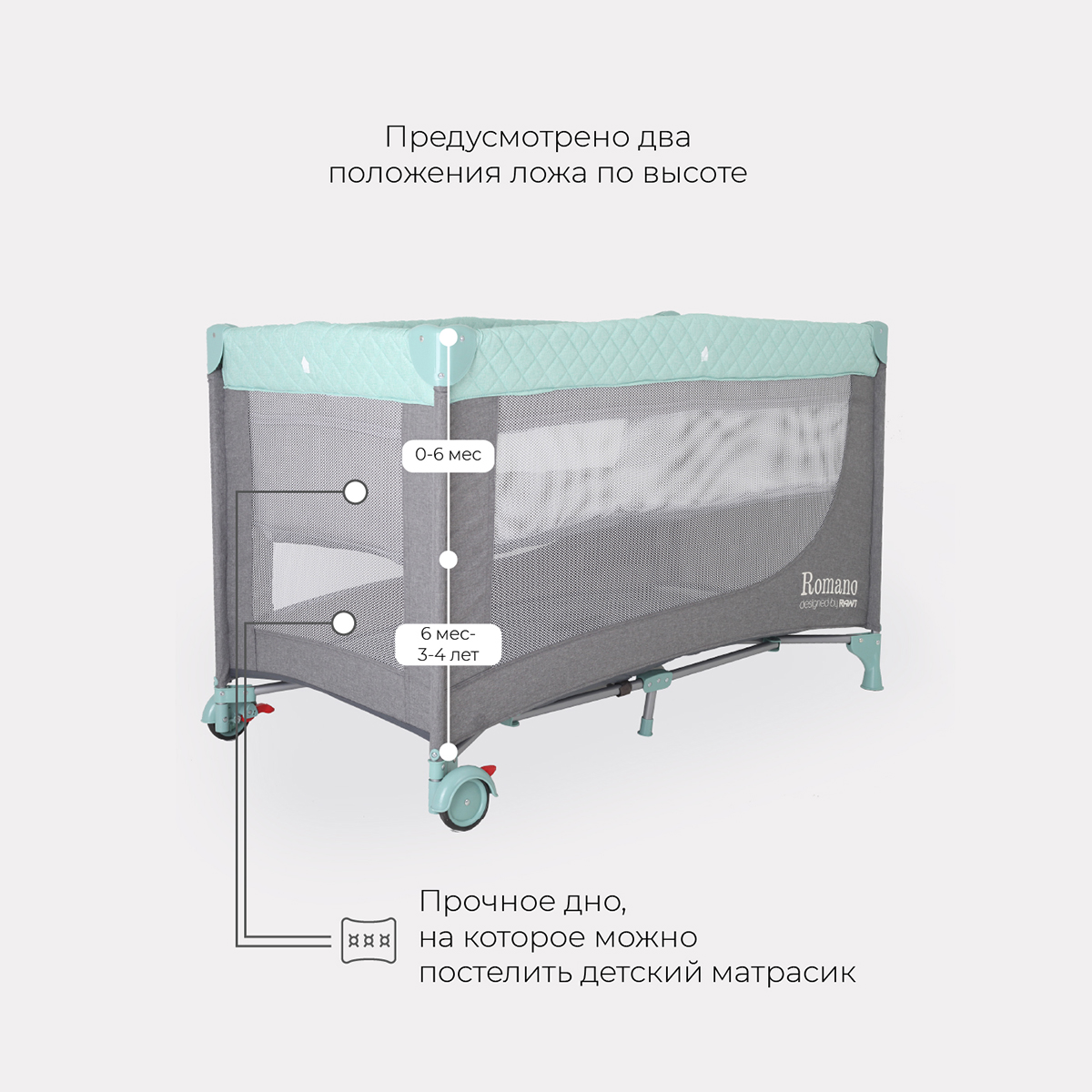 Манеж кровать Rant Romano grey+green зеленый 4670078610485 - фото 2
