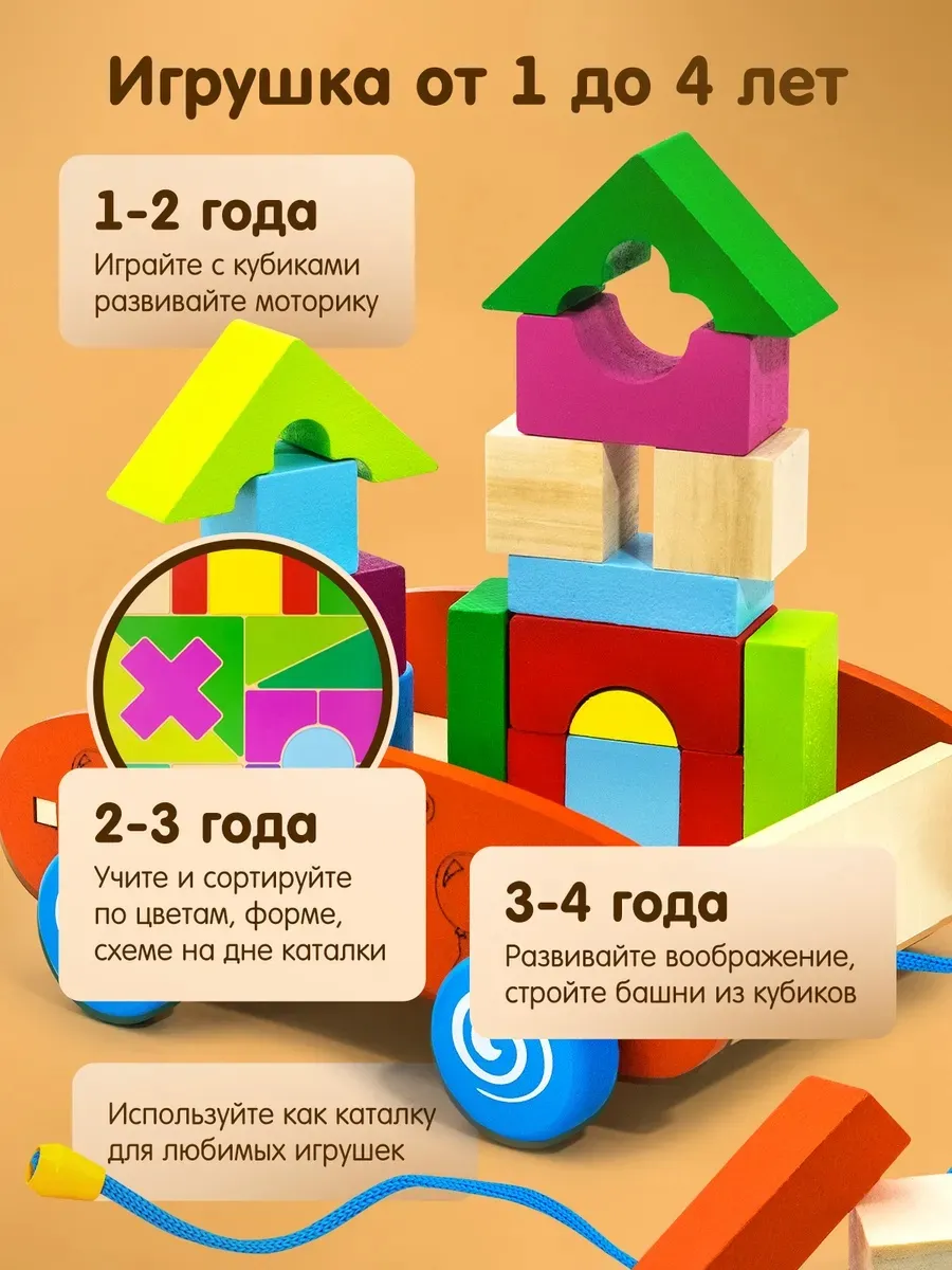 Конструктор Alatoys Каталка Машинка деревянный 24 дет. в ассортименте - фото 4