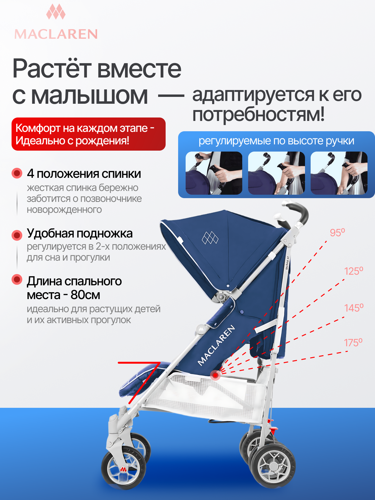 Коляска прогулочная Maclaren Techno XT Medieval Blue/Silver - фото 3