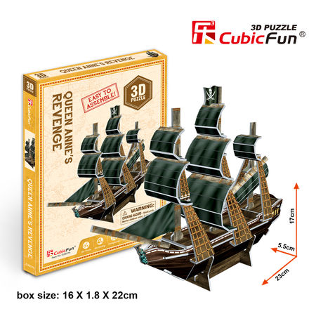 Пазл CubicFun Корабль Месть королевы Анны 3D