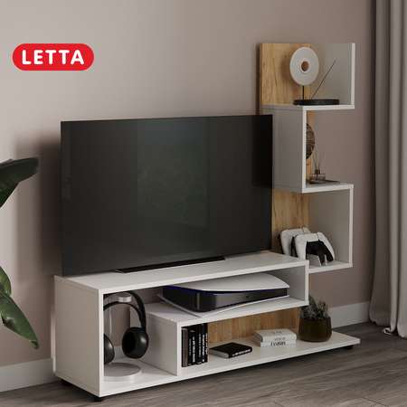 Стеллаж тумба под тв LETTA Zett Орех Лион Белое тиснение 1100*1112*280