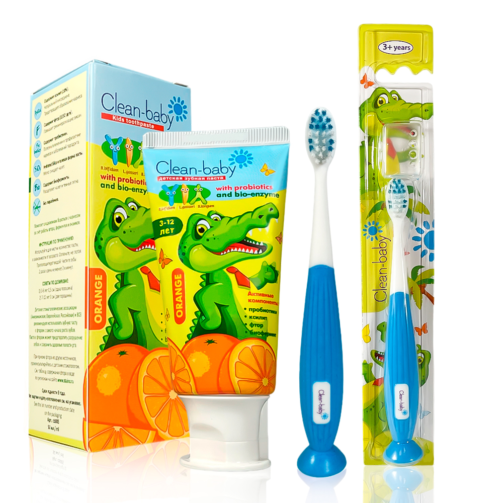 Зубная паста, зубная щетка Clean-baby с фтором Апельсин - фото 10