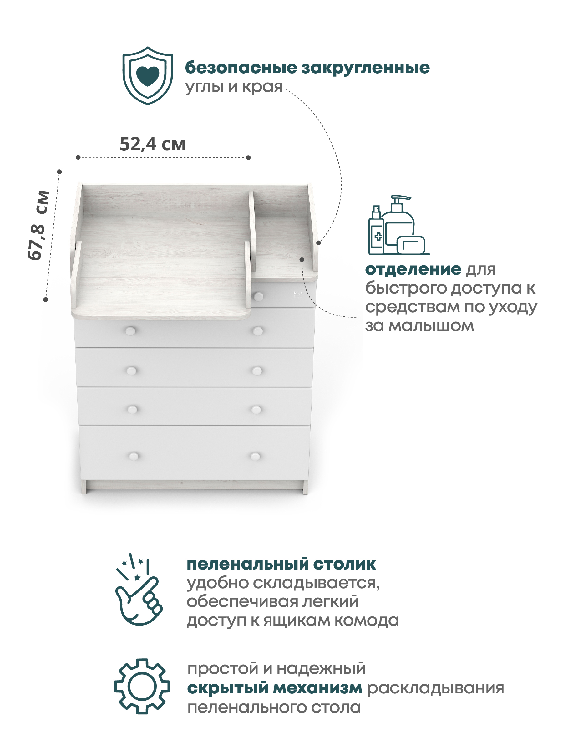 Комод пеленальный Aton Maks сосна касцина белый - фото 5