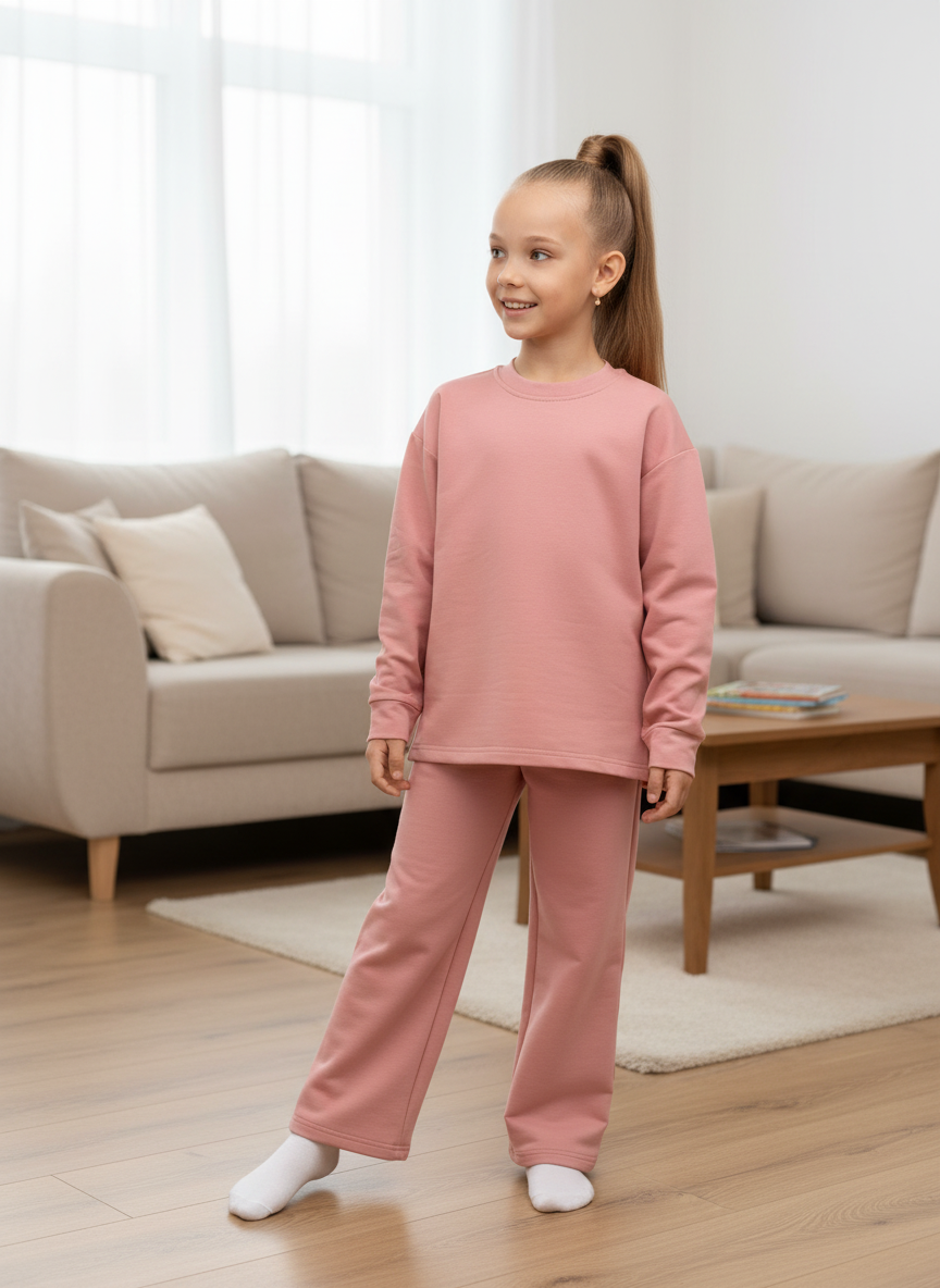 Изображение товара Детский костюм для девочки Утенок 122 свитшот и брюки палаццо хлопок лайкра