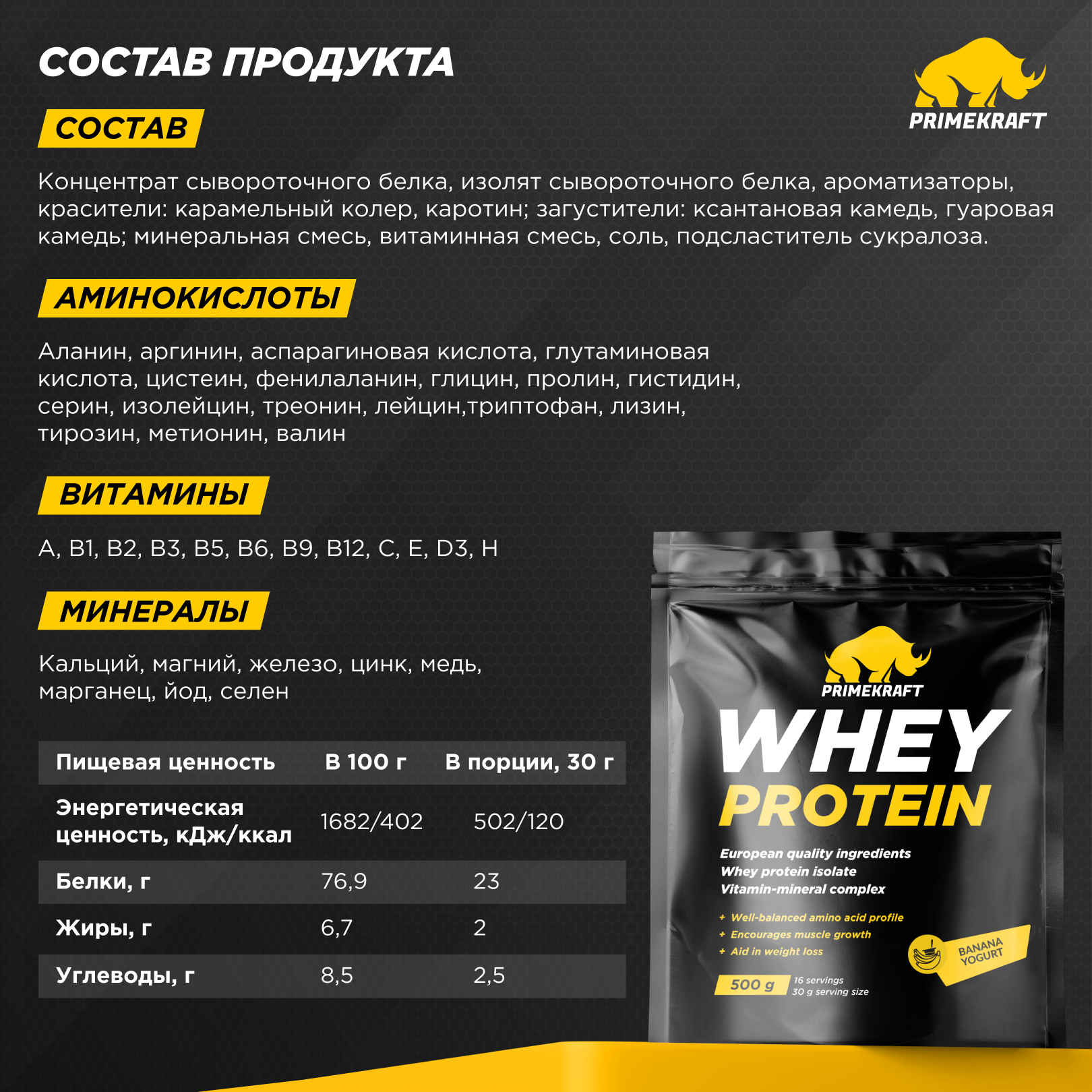 Протеин Whey Prime Kraft банановый йогурт 500г - фото 7
