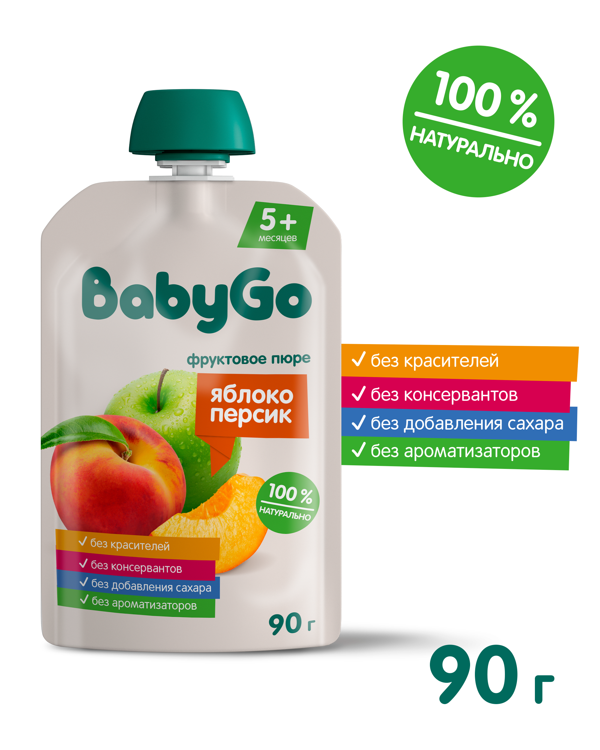 Пюре BabyGo Яблоко-персик с 5 мес 90 г - фото 2