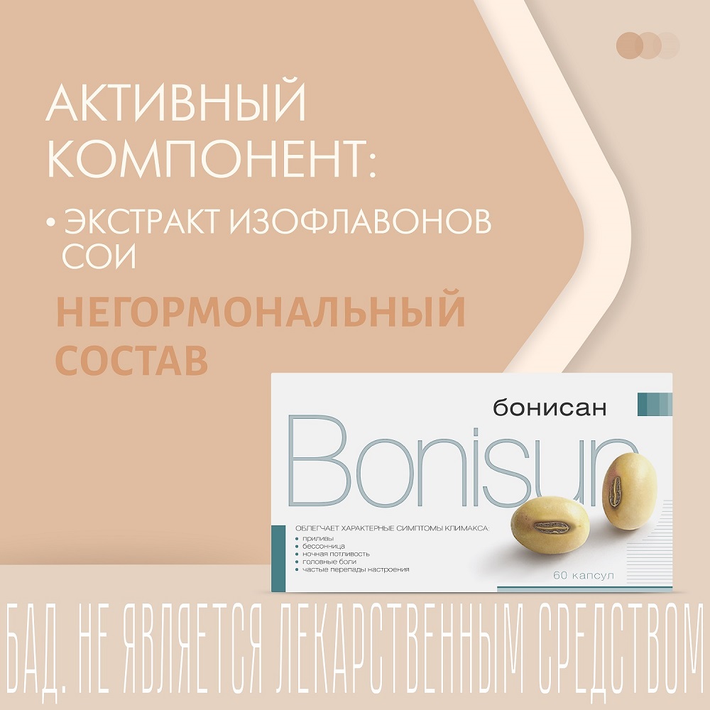 БАД Бонисан для снижении симптомов климакса капсулы 0,46г N60 - фото 4