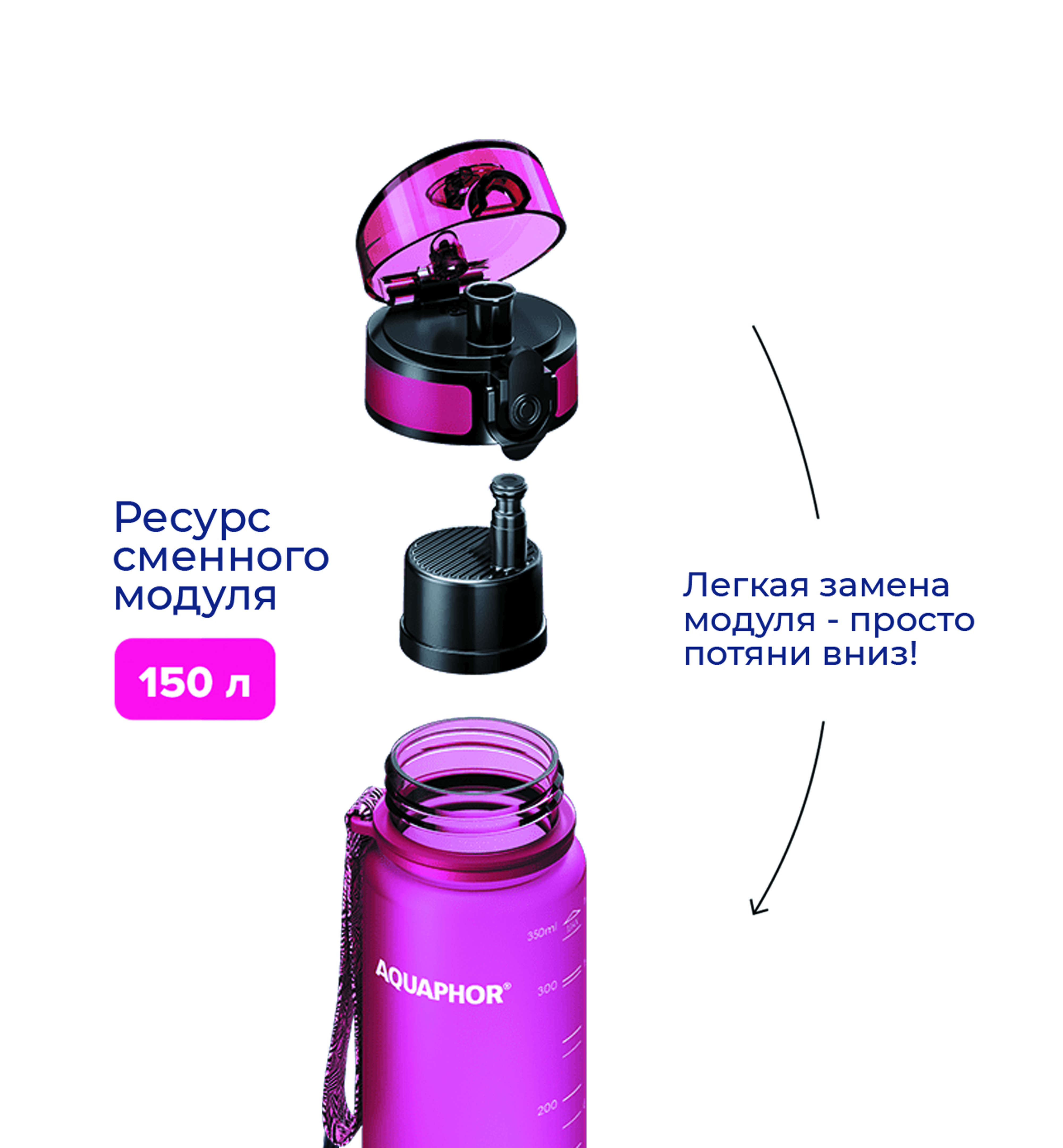 Бутылка-фильтр Аквафор 350 мл розовая - фото 4