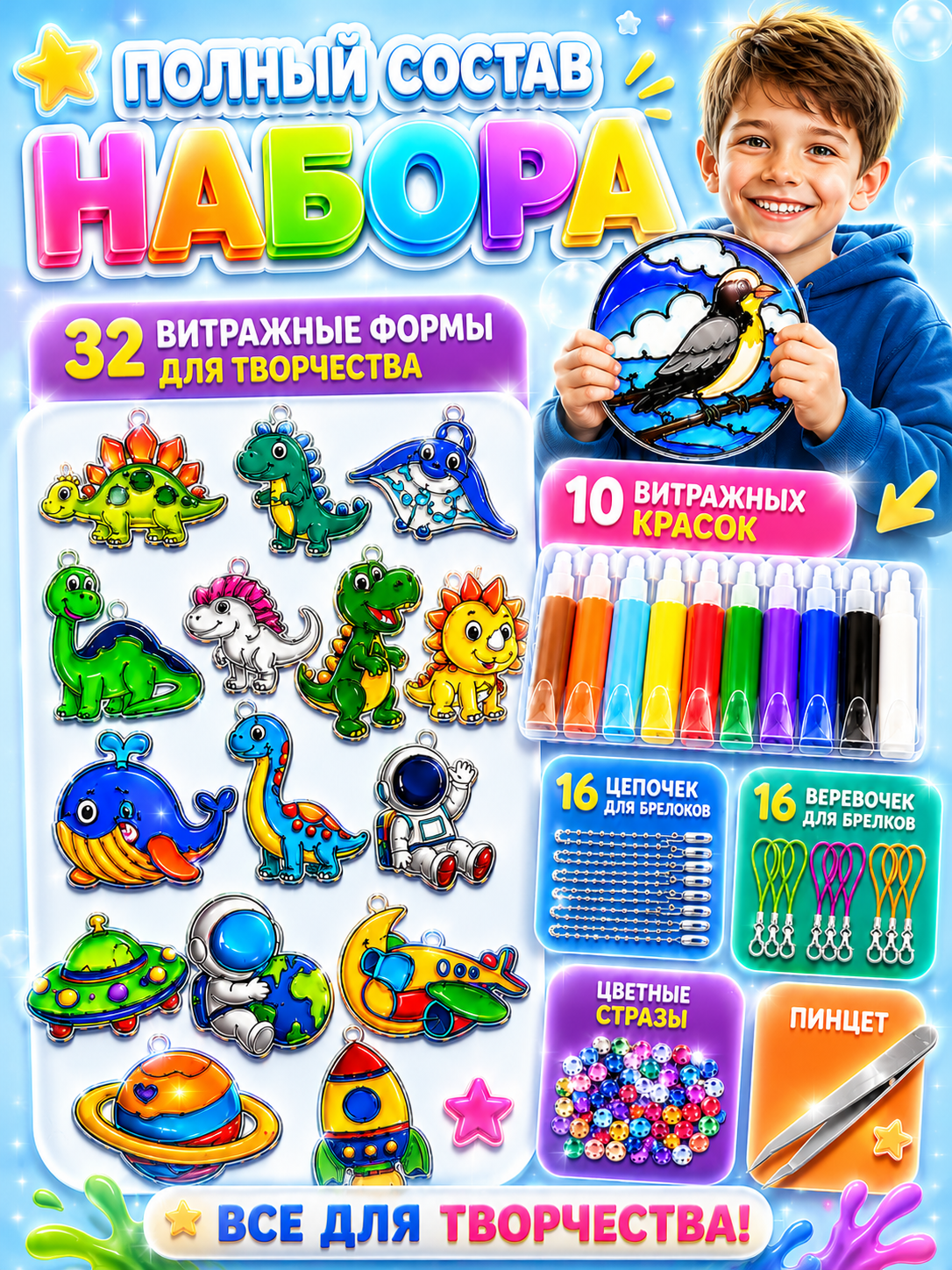 Набор для творчества LampStory аппликация Витражи машинки космос - фото 2