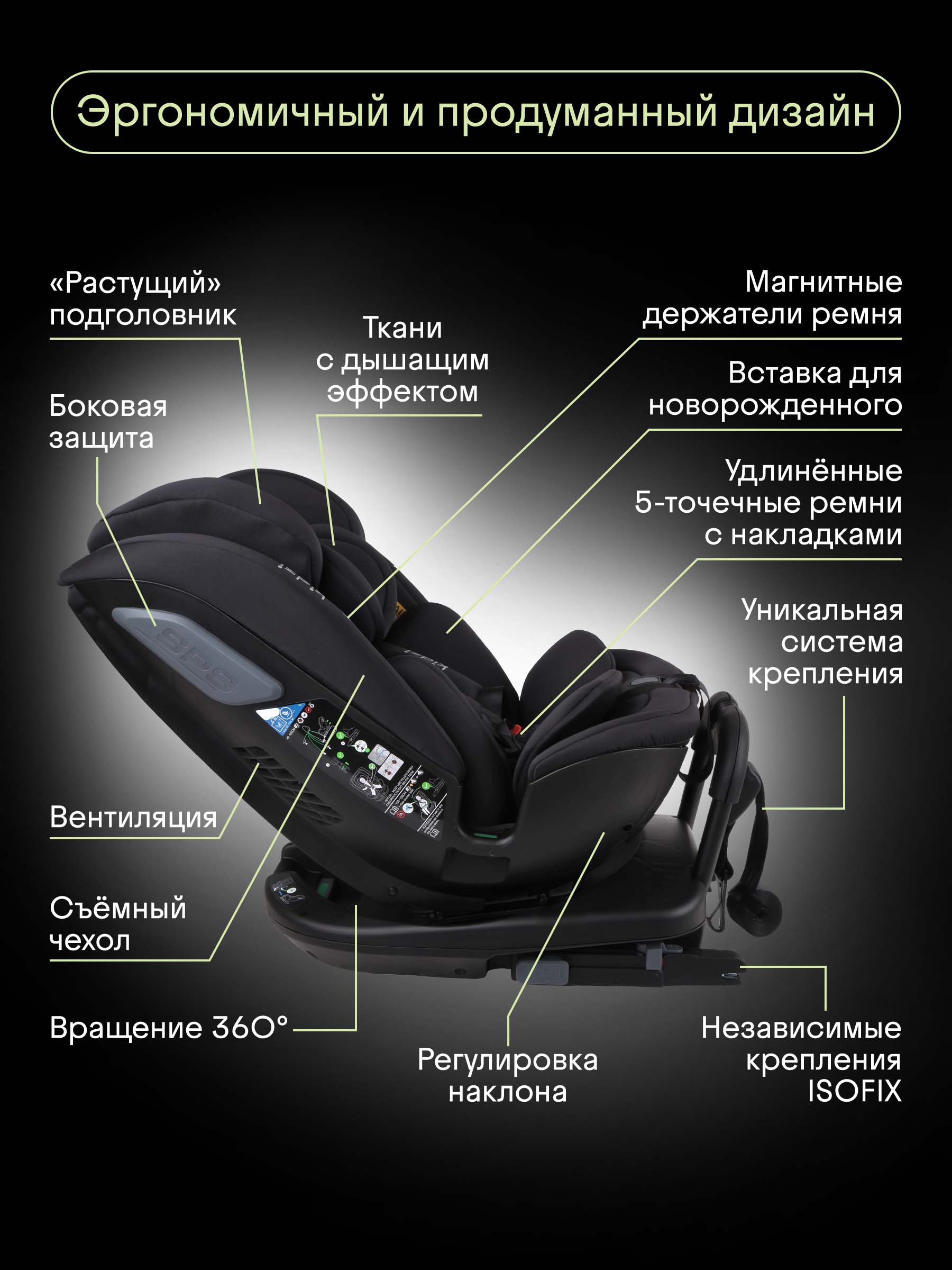 Автокресло Kidzi SPIN PLUS 360 i-SIZE Isofix 0+/1/2/3 (0-36 кг) черный - фото 3