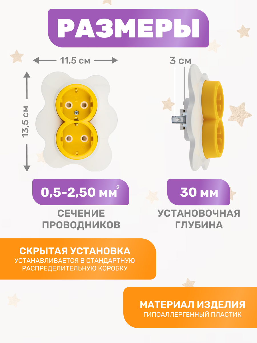 Розетка Kranz Happy «Яичница» двойная с защитными шторками и заземлением - фото 2