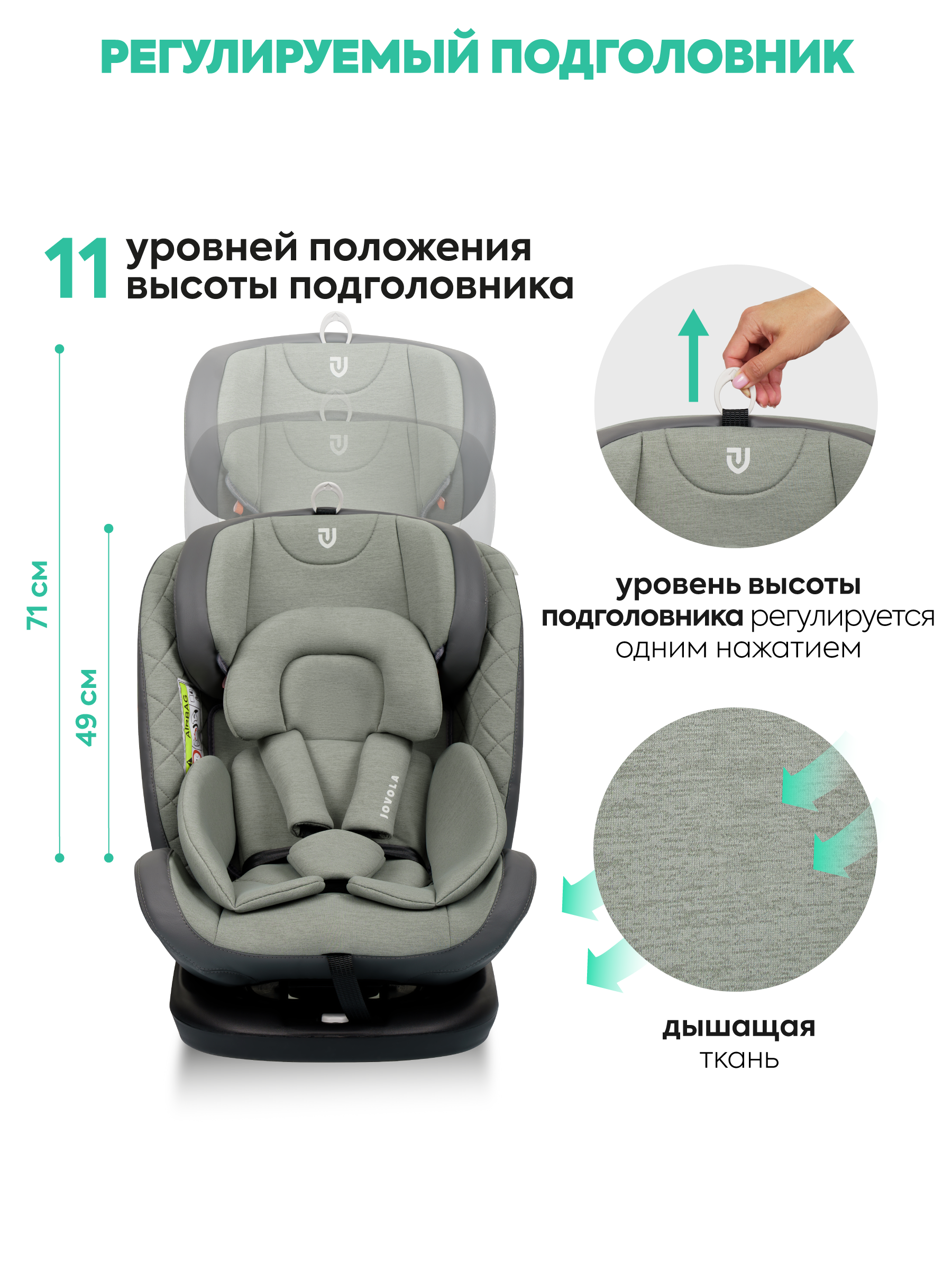 Автокресло Indigo Jovola Fuller, зел.-серая кожа Isofix 0+/1/2/3 (0-36 кг) зеленый - фото 10