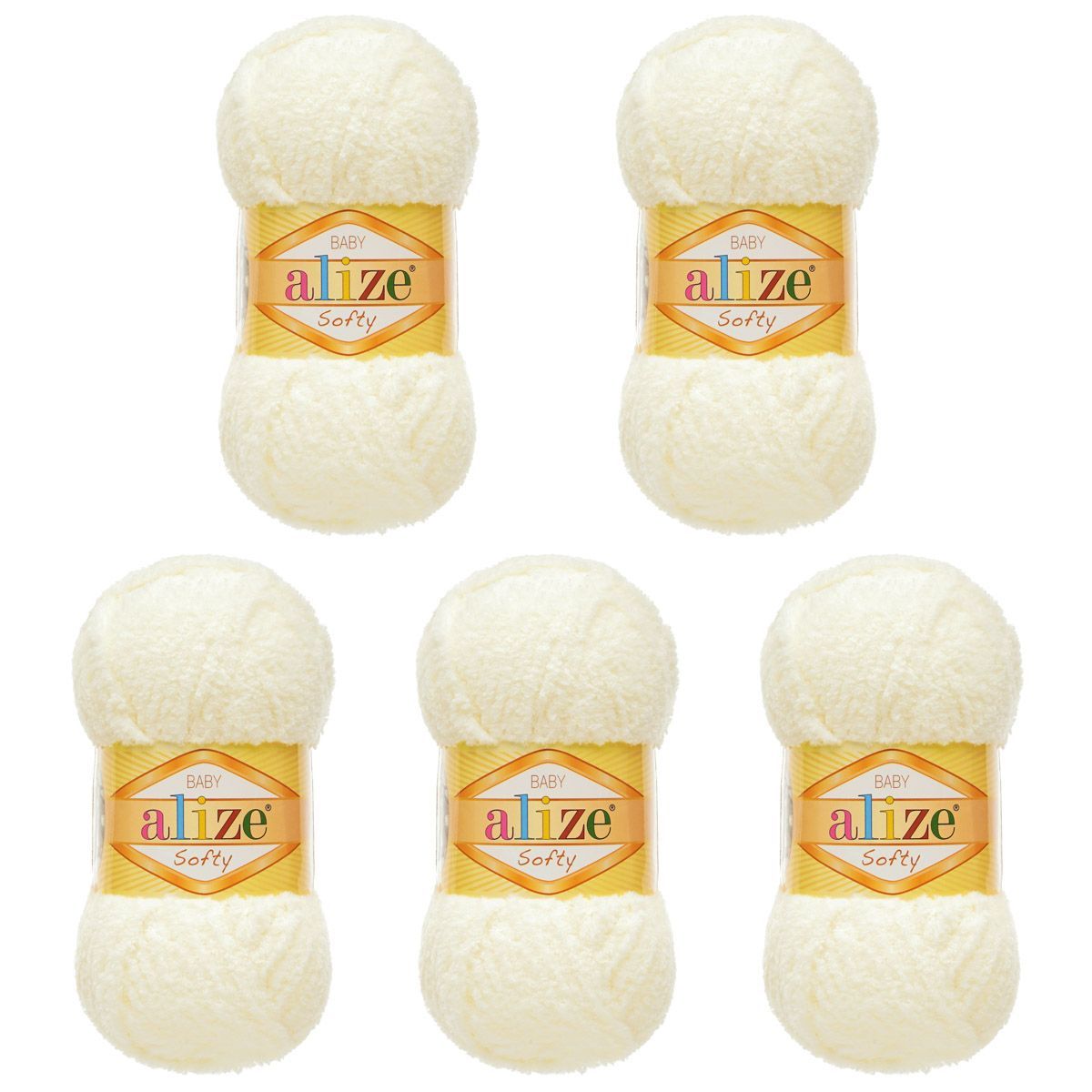 Пряжа для вязания Alize softy 50 гр 115 м микрополиэстер мягкая фантазийная 62 светло-молочный 5 мотков - фото 6