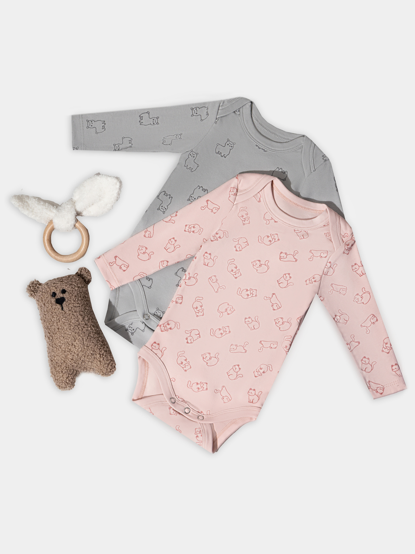 Боди 2 шт Mark Formelle (Марк Формэль) 13016-2/котики на розовом +альпаки на сером - фото 1