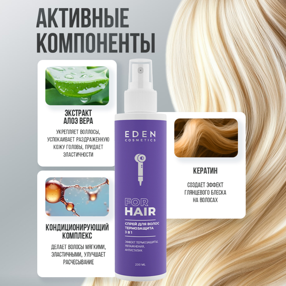 Спрей-кондиционер EDEN Термозащита 3в1 200 мл - фото 6