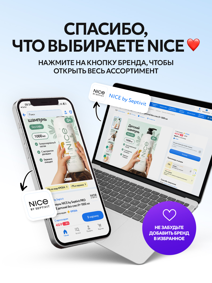 Шампунь NICE by Septivit PRO LINE детский без слез 0+ 5000 мл - фото 19