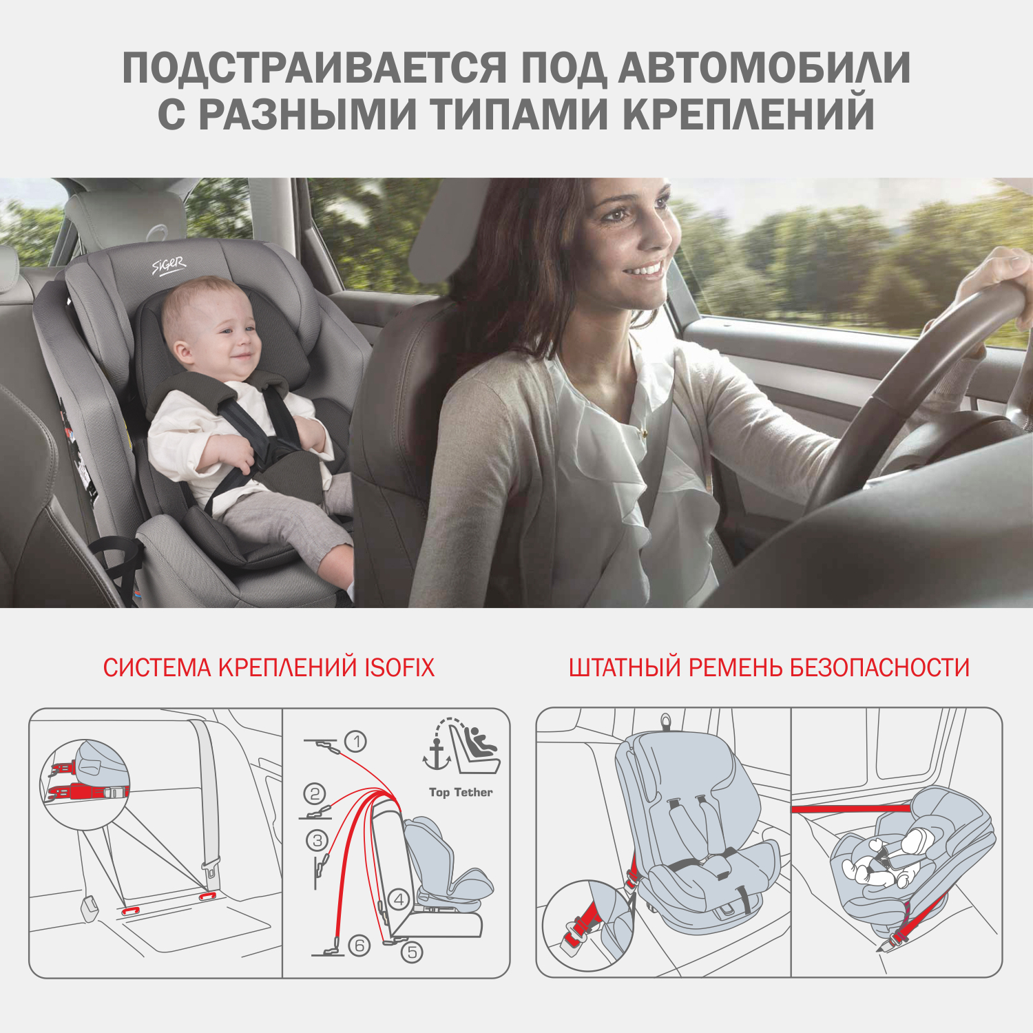 Автокресло SIGER 0+/1/2/3 (0-36 кг) серый - фото 14