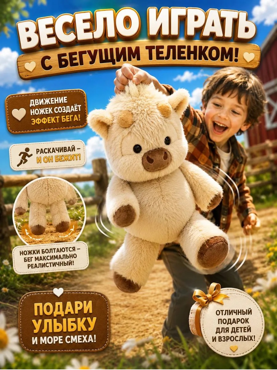 Мягкая игрушка ТОТОША Бегущий теленок 45 см - фото 3