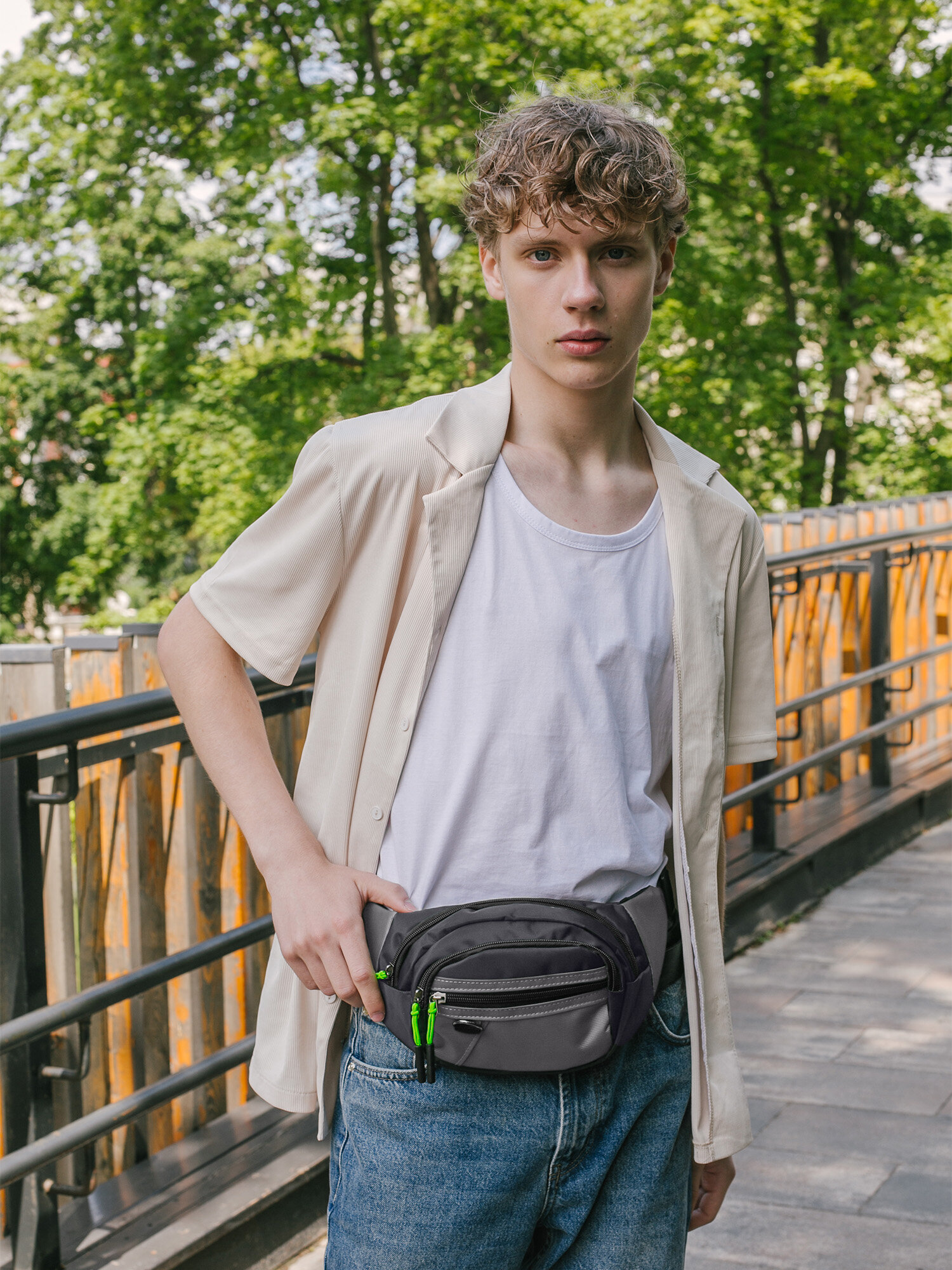 Сумка HEIKKI чёрный/зеленый поясная - фото 6