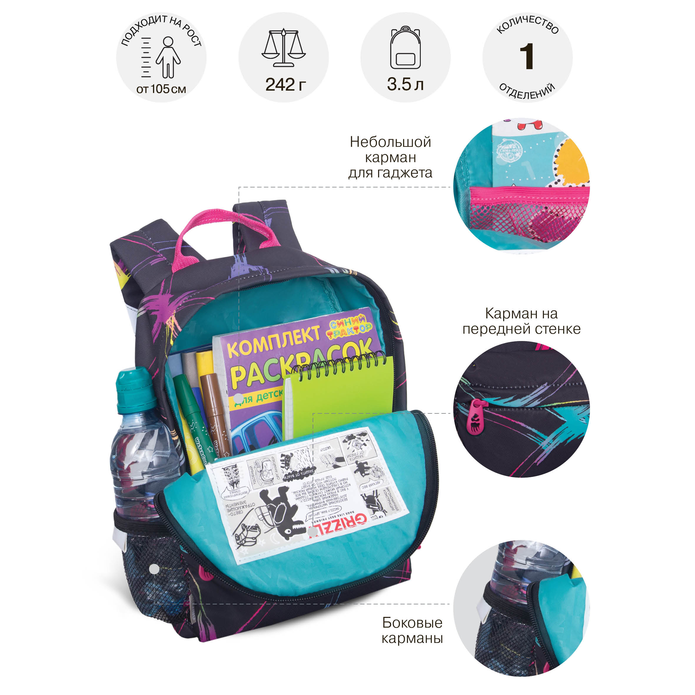 Рюкзак дошкольный Grizzly Кляксы - фото 8