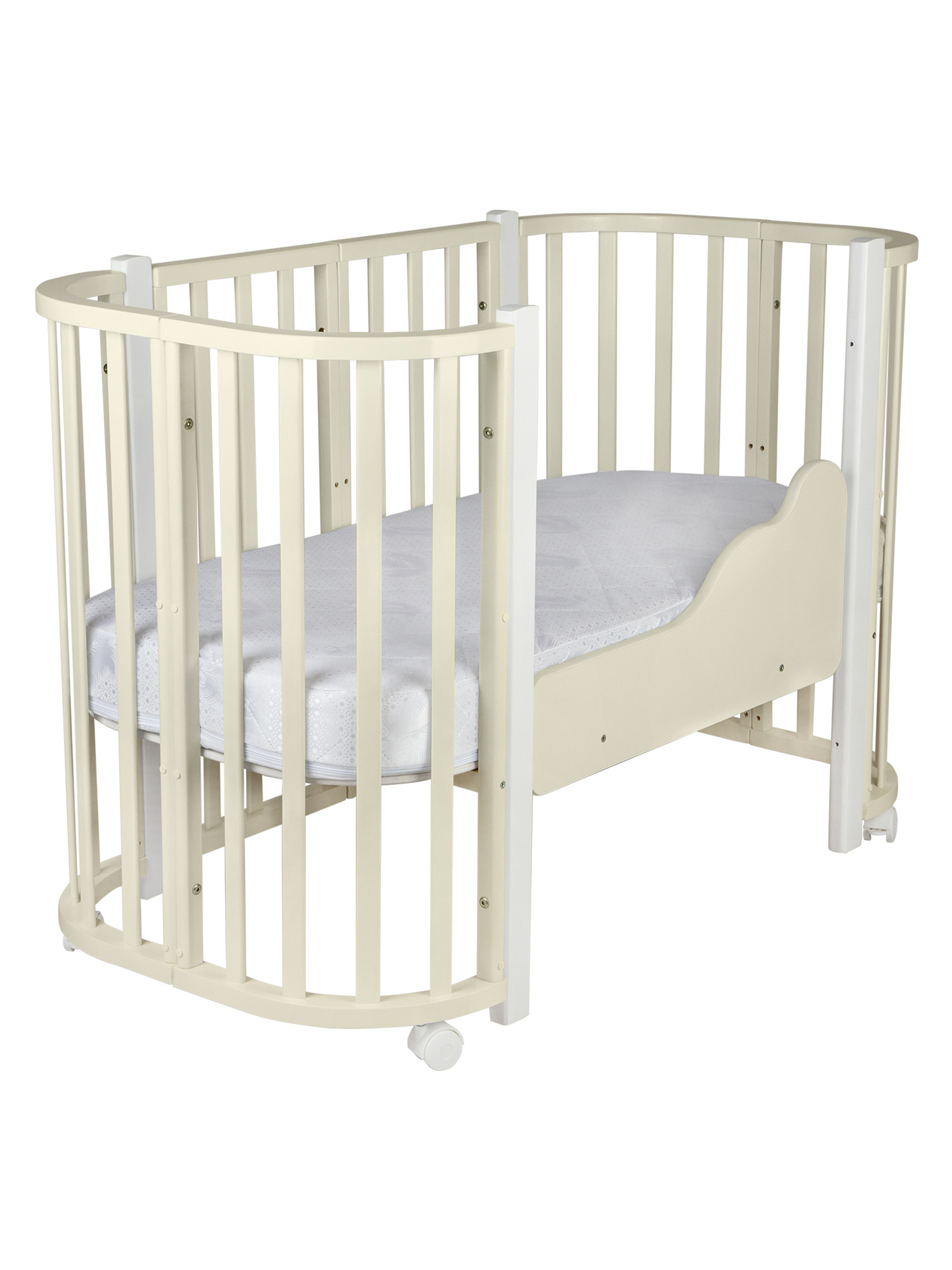Детская кроватка Ingo Baby Lux BL-01 3 в 1 с бортиком слоновая кость белый, поперечный маятник - фото 1