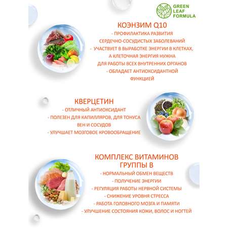 Коэнзим Q10 капсулы с биотином Green Leaf Formula антиоксиданты для сердца и сосудов 790 мг 60 капсул