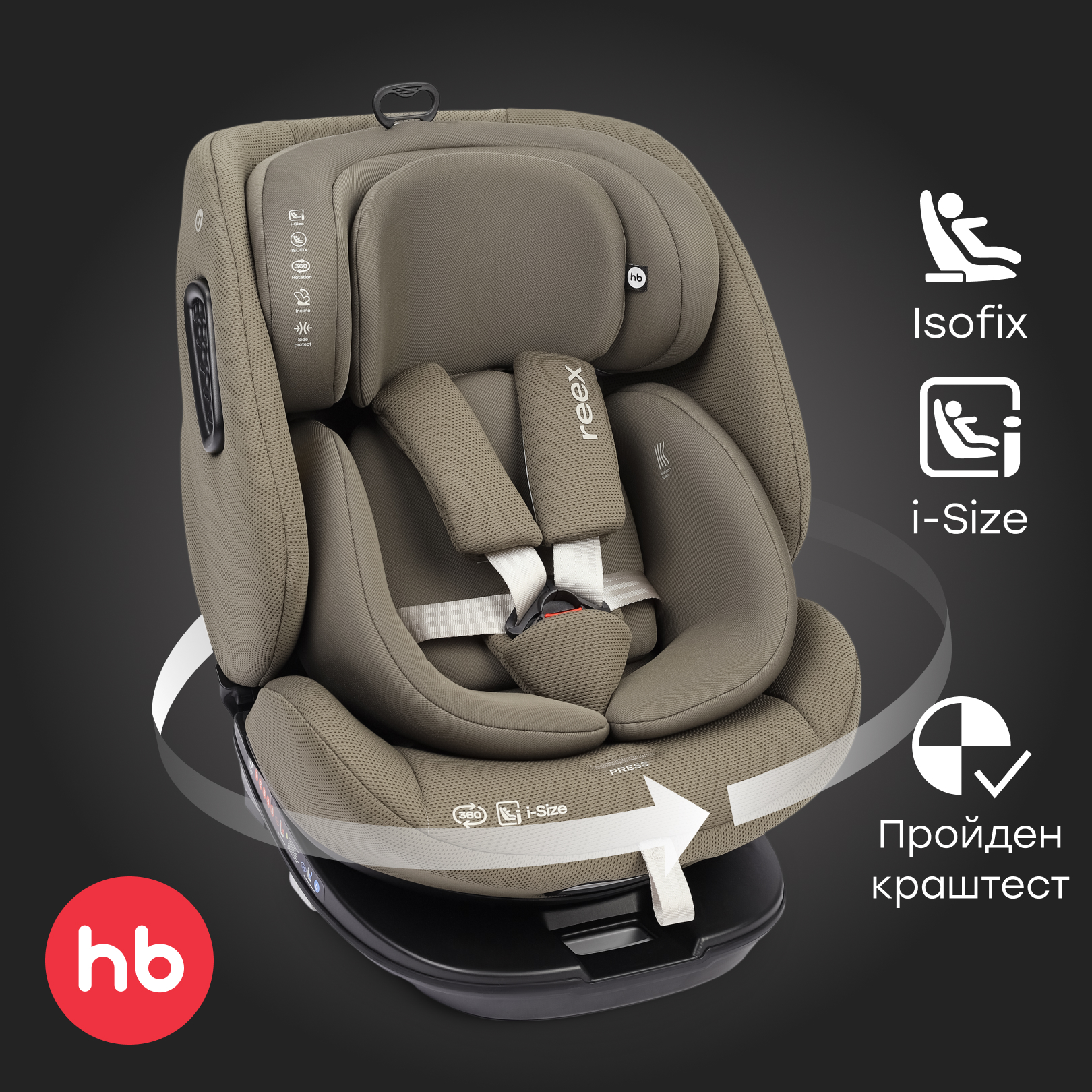 Автокресло Happy Baby Reex Isofix 0+/1/2/3 (0-36 кг) зеленый - фото 1