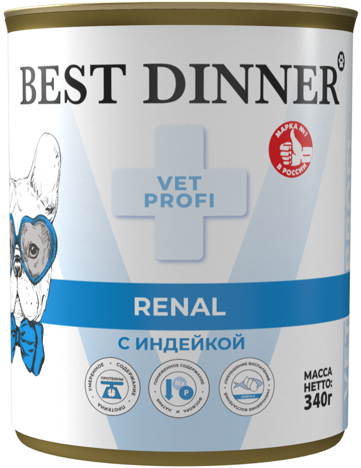 Корм для собак Best Dinner Vet Profi Renal при заболевании почек с индейкой 340г - фото 1