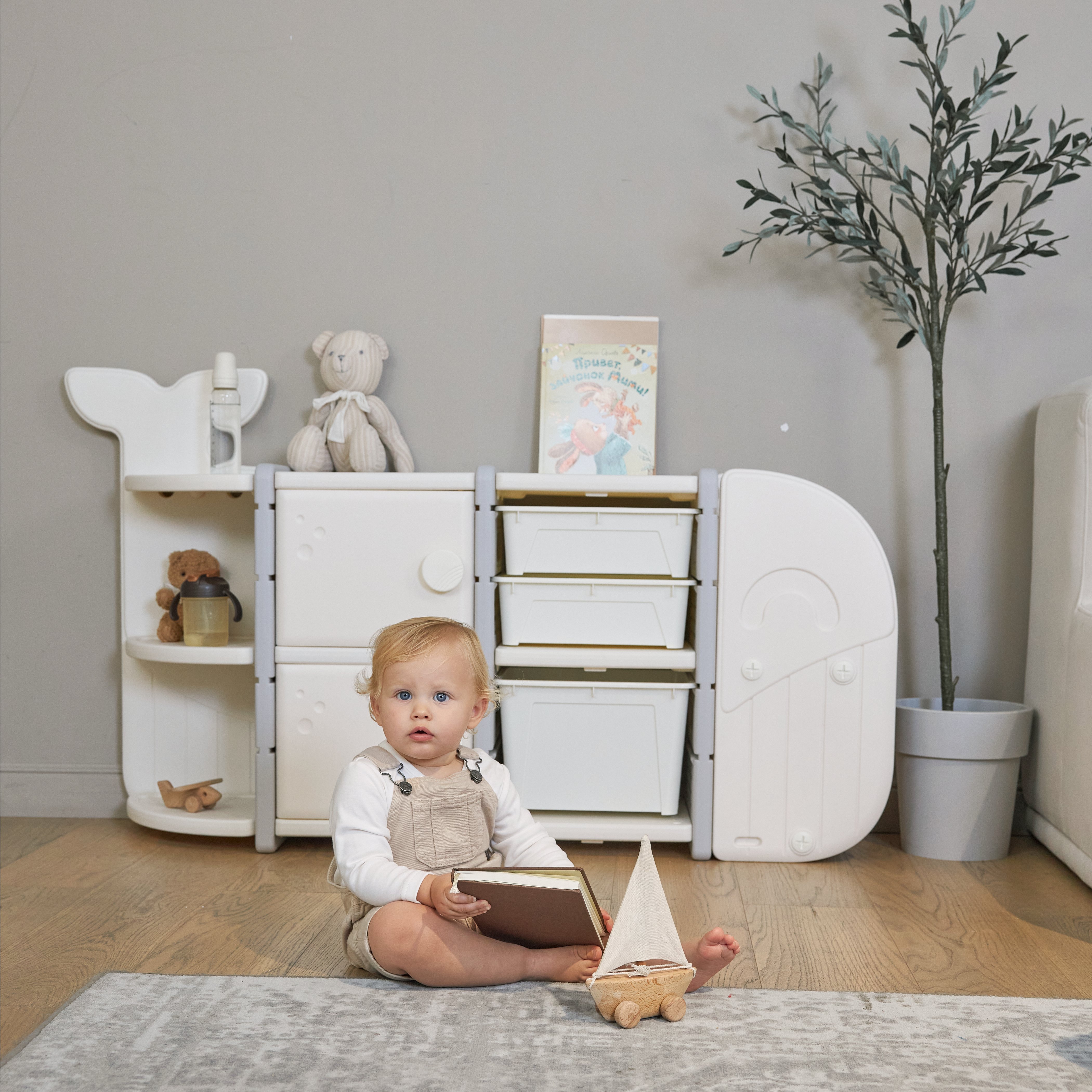 Стеллаж UNIX Kids Whale White 5 ящиков + полки - фото 7