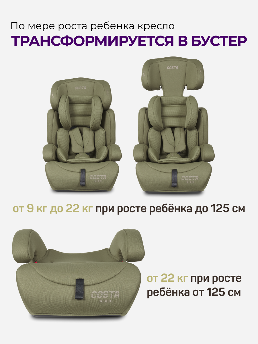 Автокресло Costa YB702A 1/2/3 (9-36 кг) хаки - фото 4
