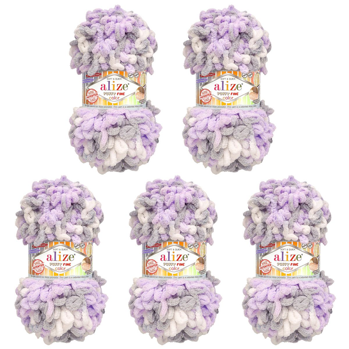Пряжа для вязания Alize puffy fine color 100 г 14.5 м микрополиэстер плюшевая мягкая 6372 секционный 5 мотков - фото 6