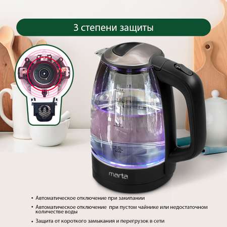 Чайник электрический MARTA MT-1097 черный жемчуг чайник стеклянный